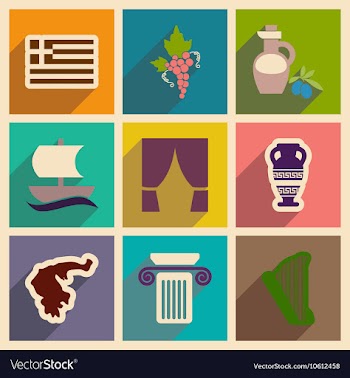 Set of flat web icons with long shadow Greece vector image