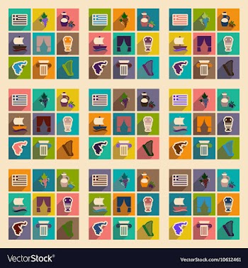 Set of flat web icons with long shadow Greece vector image