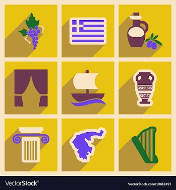 Set of flat web icons with long shadow Greece vector image