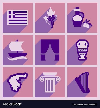 Set of flat web icons with long shadow Greece vector image
