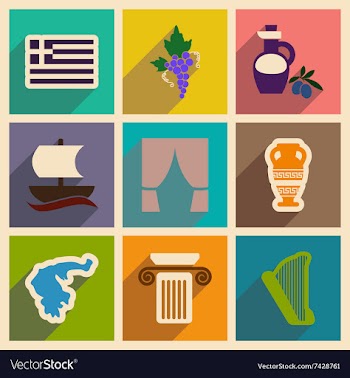 Set of flat web icons with long shadow Greece vector image
