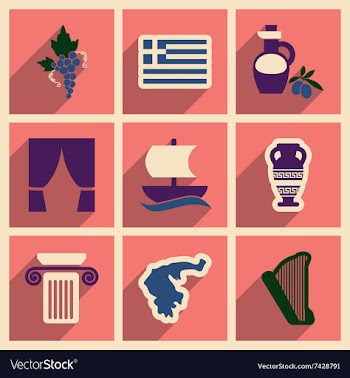 Set of flat web icons with long shadow Greece vector image
