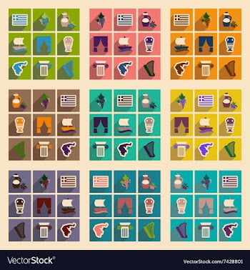 Set of flat web icons with long shadow Greece vector image