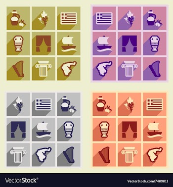 Set of flat web icons with long shadow Greece vector image