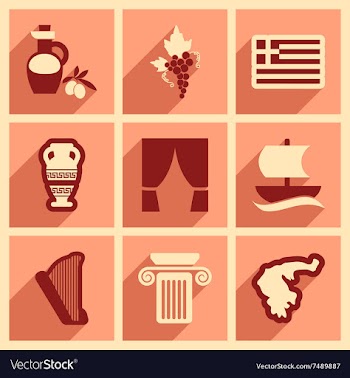 Set of flat web icons with long shadow Greece vector image
