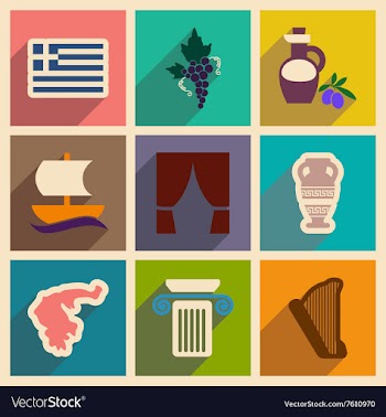 Set of flat web icons with long shadow Greece vector image