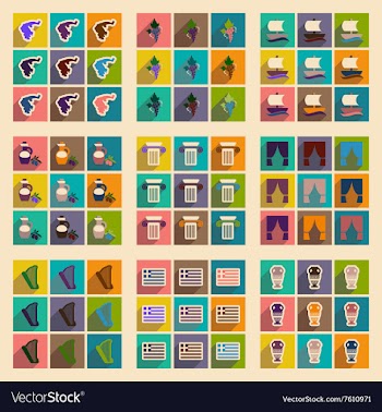 Set of flat web icons with long shadow Greece vector image