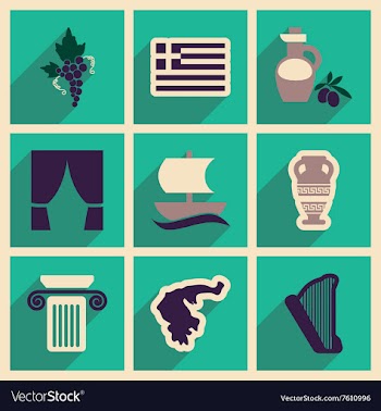 Set of flat web icons with long shadow Greece vector image