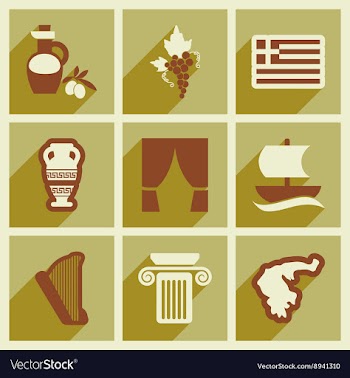 Set of flat web icons with long shadow Greece vector image
