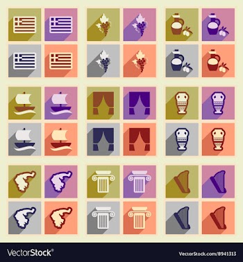 Set of flat web icons with long shadow Greece vector image