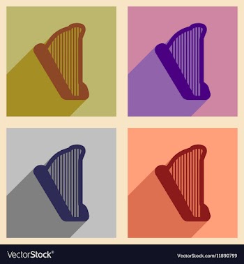 Set of flat web icons with long shadow harp vector image