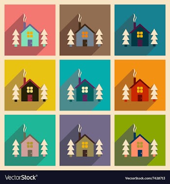 Set of flat web icons with long shadow house in vector image