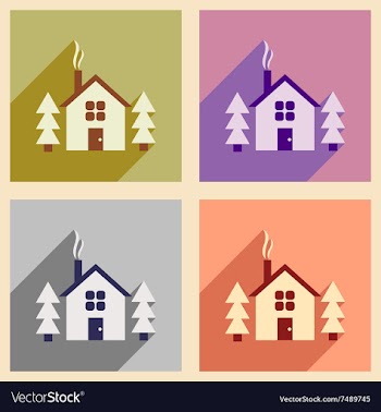 Set of flat web icons with long shadow house in vector image