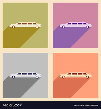 Set of flat web icons with long shadow limousine vector image