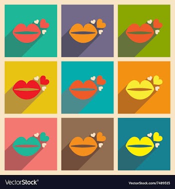 Set of flat web icons with long shadow lip heart vector image