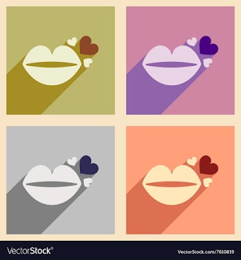 Set of flat web icons with long shadow lip heart vector image