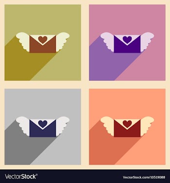Set of flat web icons with long shadow love letter vector image