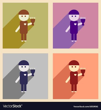 Set of flat web icons with long shadow man bouquet vector image