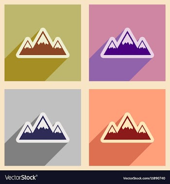 Set of flat web icons with long shadow mountains vector image