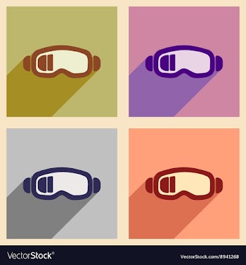 Set of flat web icons with long shadow ski goggles vector image