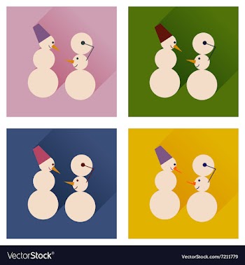 Set of flat web icons with long shadow Snowmen vector image