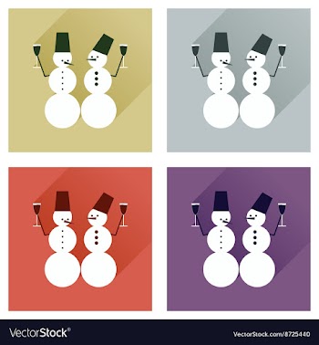 Set of flat web icons with long shadow Snowmen vector image