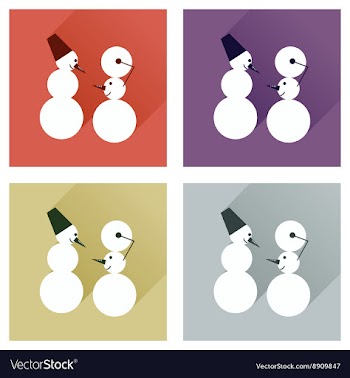Set of flat web icons with long shadow Snowmen vector image