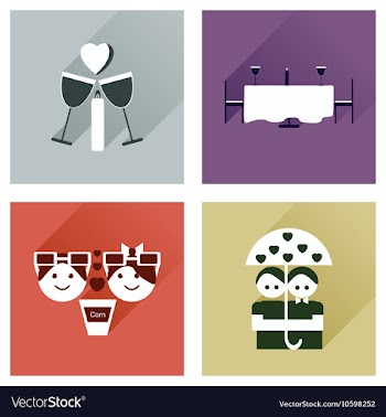 Set of flat web icons with long shadow Valentine s vector image