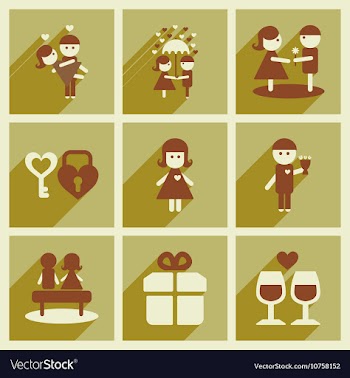 Set of flat web icons with long shadow Valentine s vector image