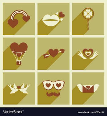 Set of flat web icons with long shadow Valentine s vector image
