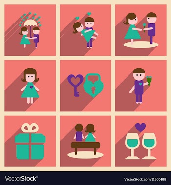 Set of flat web icons with long shadow Valentine vector image