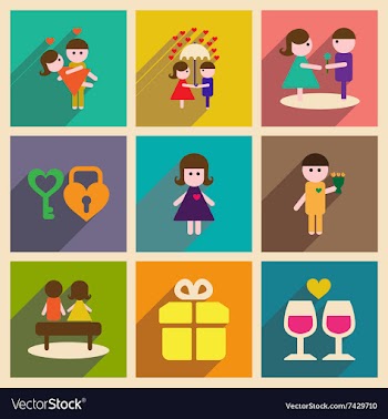 Set of flat web icons with long shadow Valentine vector image