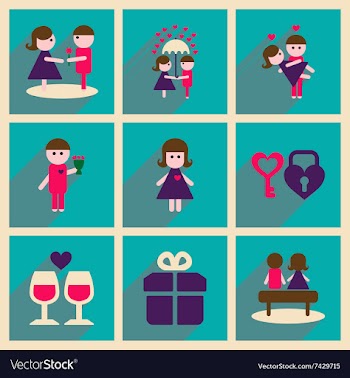 Set of flat web icons with long shadow Valentine vector image