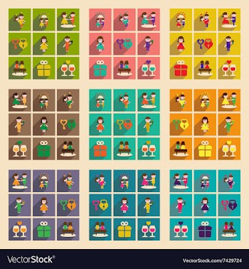 Set of flat web icons with long shadow Valentine vector image