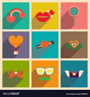 Set of flat web icons with long shadow Valentine vector image
