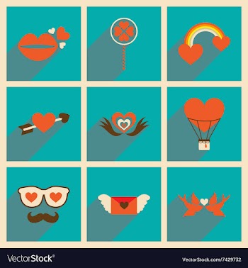 Set of flat web icons with long shadow Valentine vector image