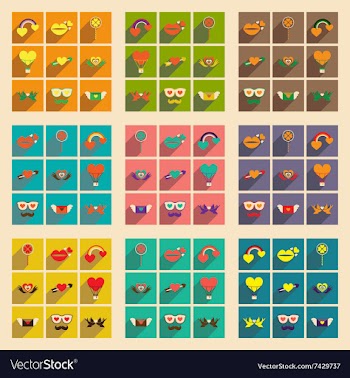 Set of flat web icons with long shadow Valentine vector image