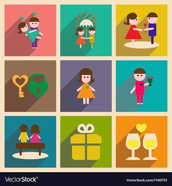 Set of flat web icons with long shadow Valentine vector image