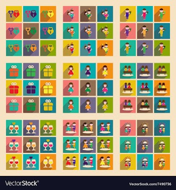 Set of flat web icons with long shadow Valentine vector image