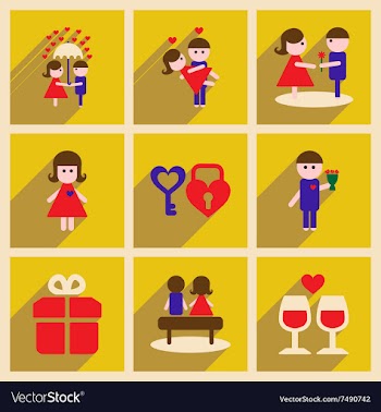 Set of flat web icons with long shadow Valentine vector image
