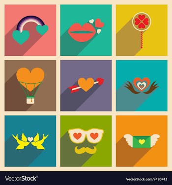 Set of flat web icons with long shadow Valentine vector image