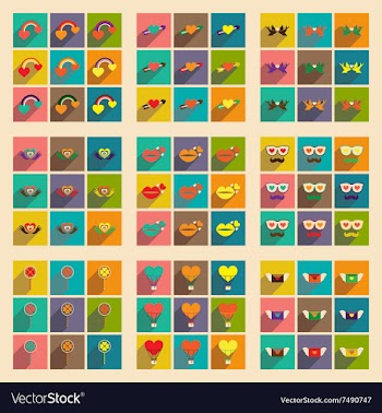 Set of flat web icons with long shadow Valentine vector image