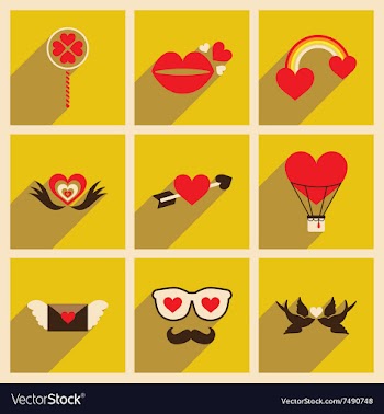 Set of flat web icons with long shadow Valentine vector image