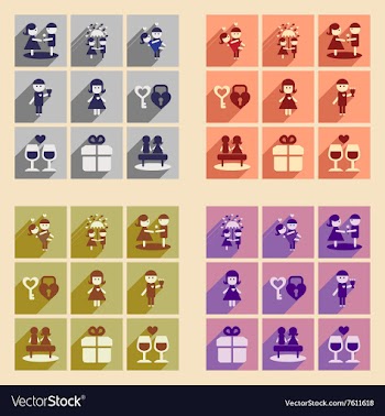 Set of flat web icons with long shadow Valentine vector image