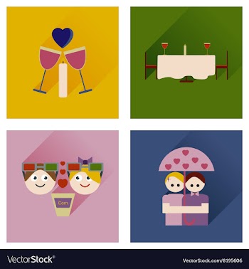 Set of flat web icons with long shadow Valentine vector image