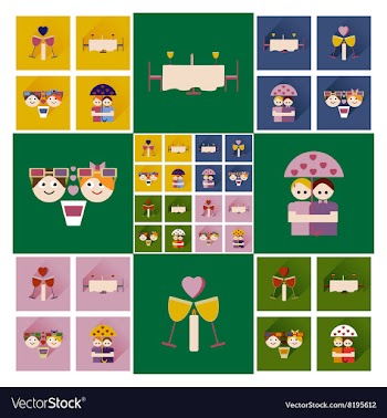 Set of flat web icons with long shadow Valentine vector image