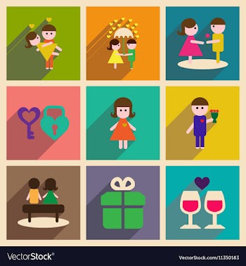 Set of flat web icons with long shadow Valentines vector image