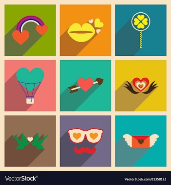 Set of flat web icons with long shadow Valentines vector image
