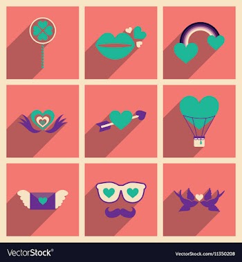 Set of flat web icons with long shadow Valentines vector image