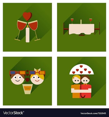 Set of flat web icons with long shadow Valentines vector image